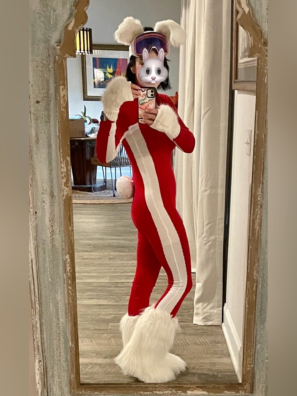 PrettyLittleThing Red & White Stretch Ski Jumpsuit small - Picture 3 of 3
